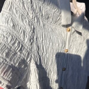 J. Crew White Textured Button Up Blouse with Gold Buttons